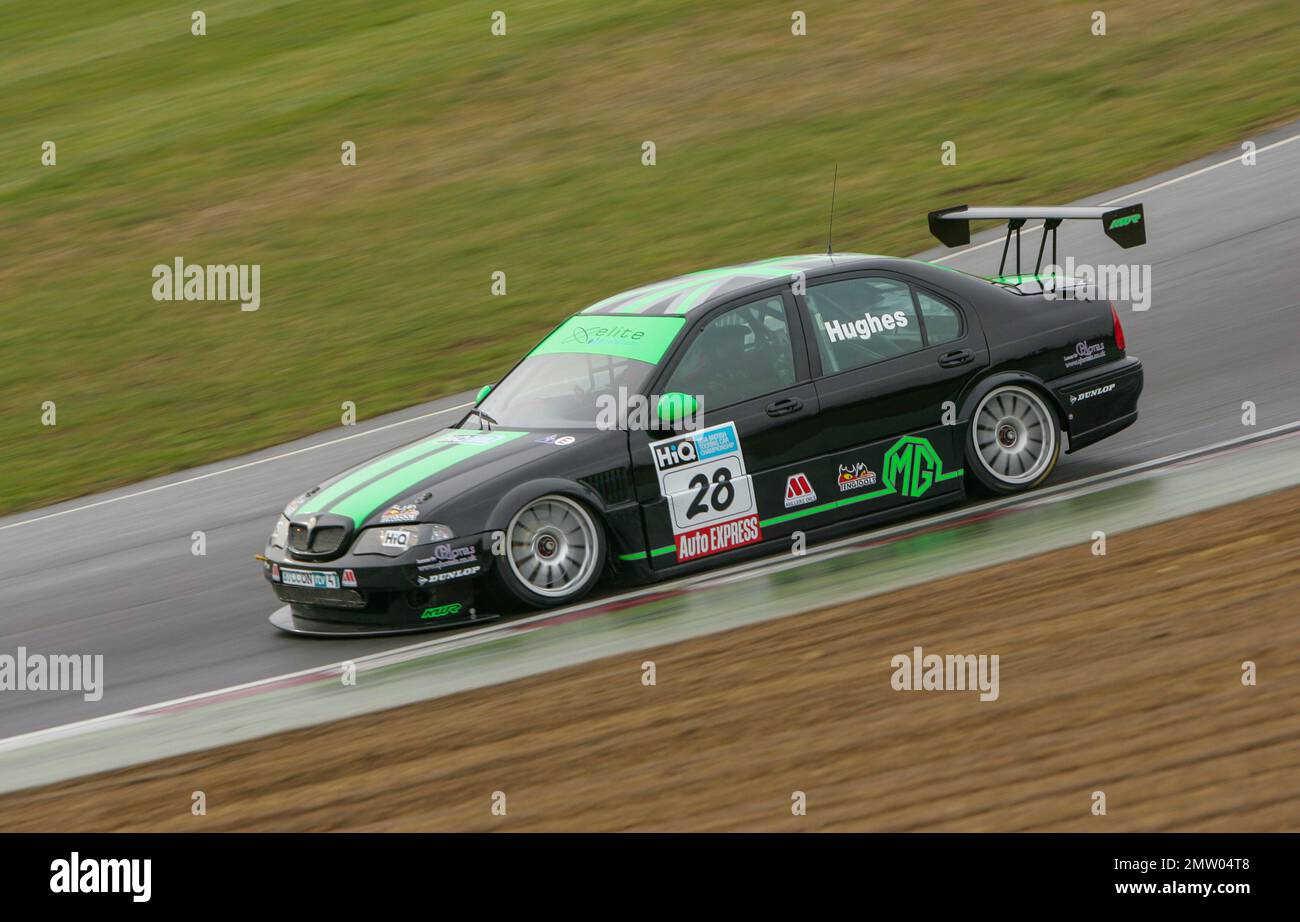 Jason Hughes on a wet track at Brands Hatch driving the MG ZS for Team KWR during the BTCC 2008 championship race Stock Photo