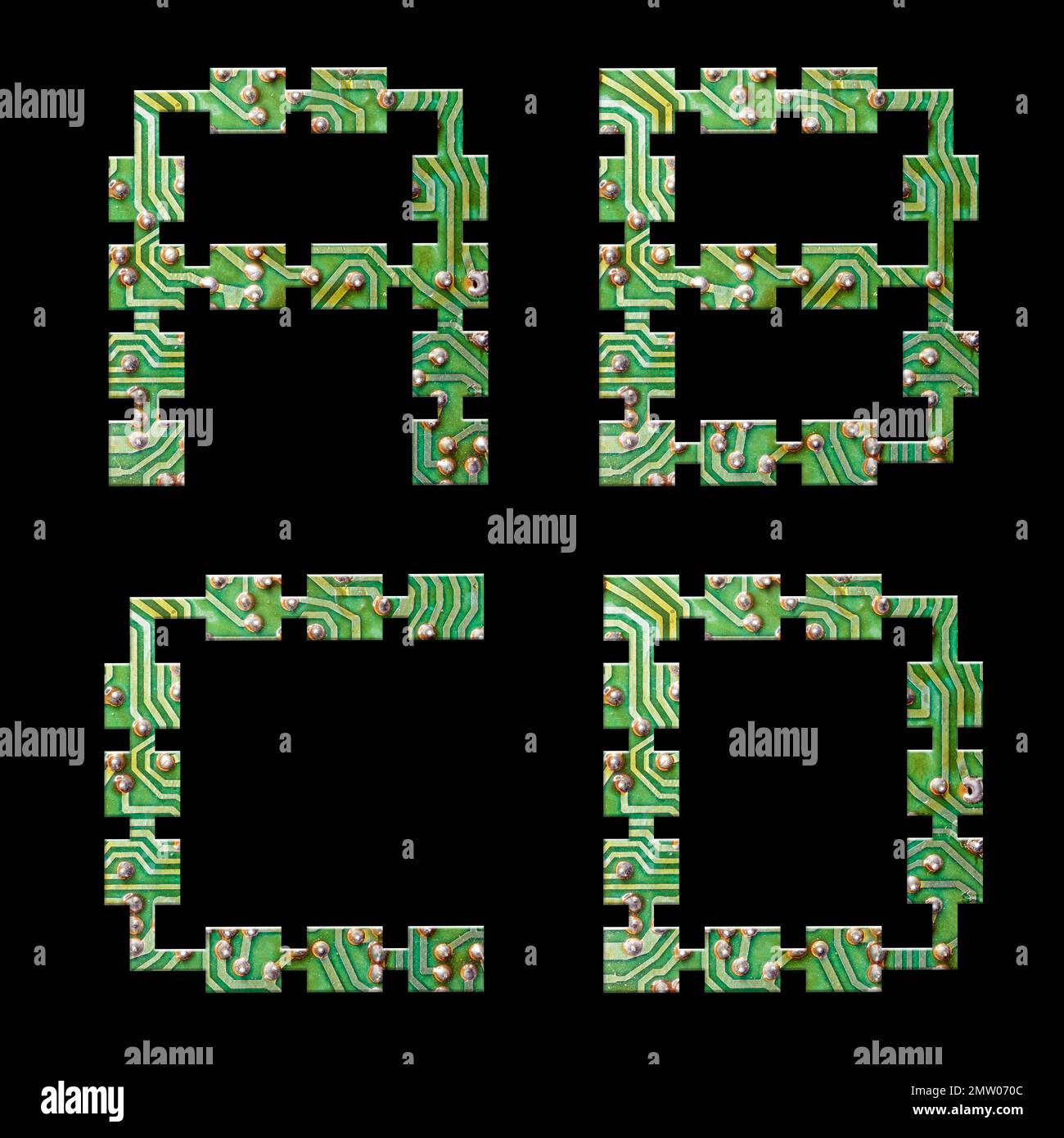 Illustration of Printed Circuit Board alphabet - letters A-D Stock Photo