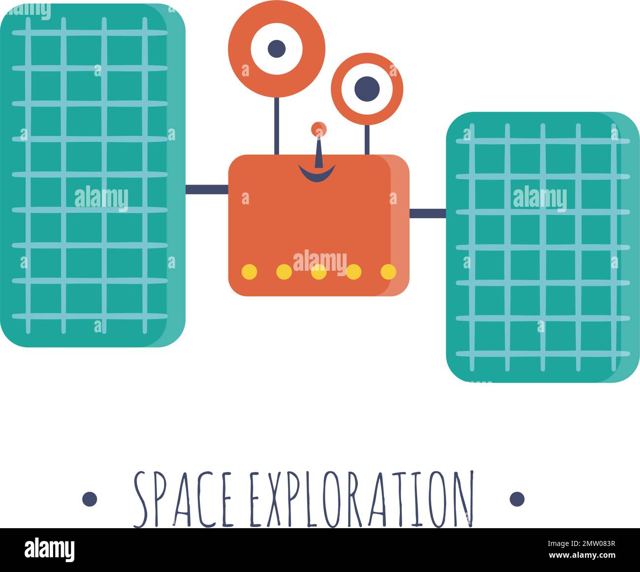 Vector satellite illustration for children. Bright and cute flat picture of smiling technics