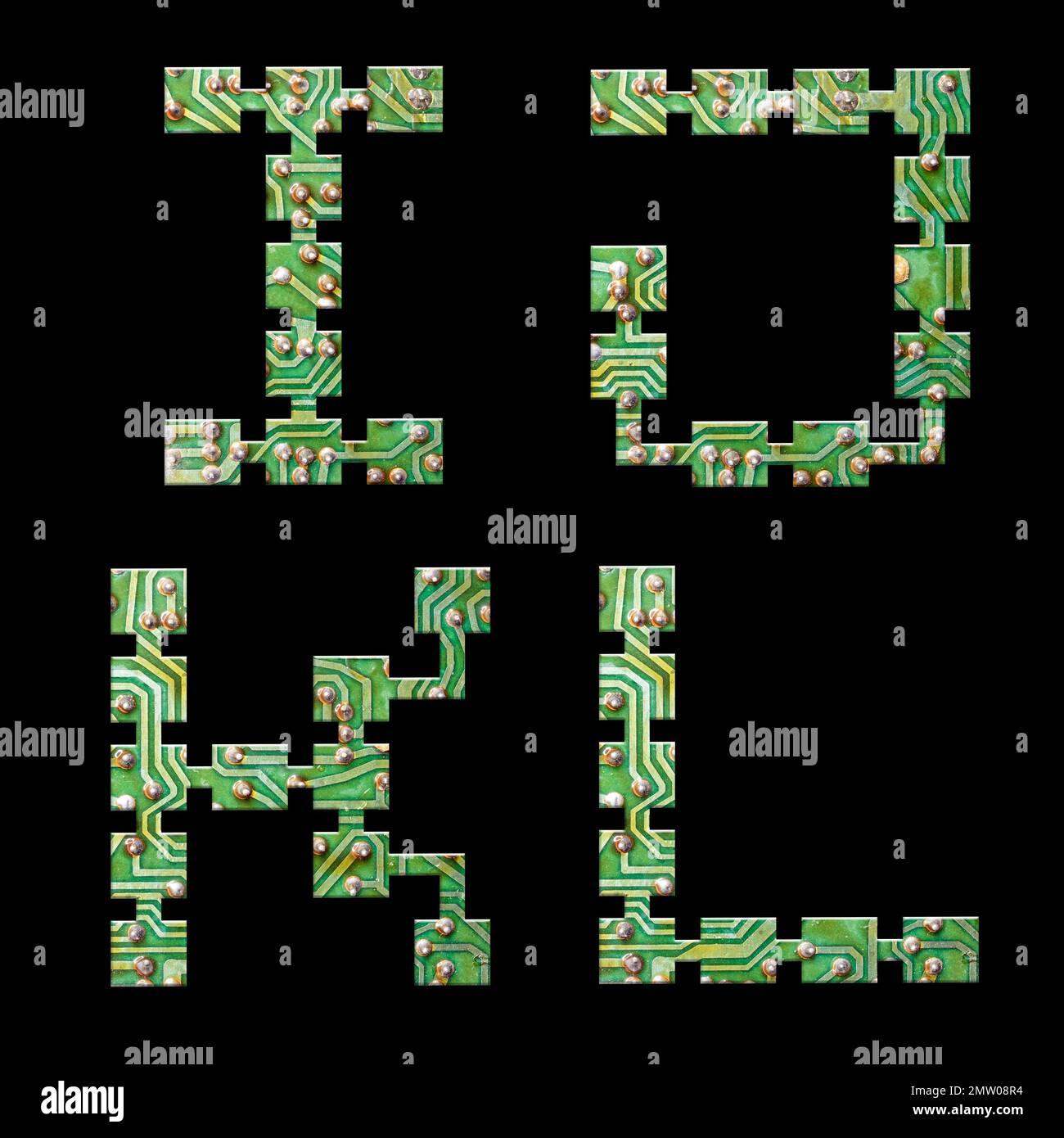 Illustration of Printed Circuit Board alphabet letters IL Stock