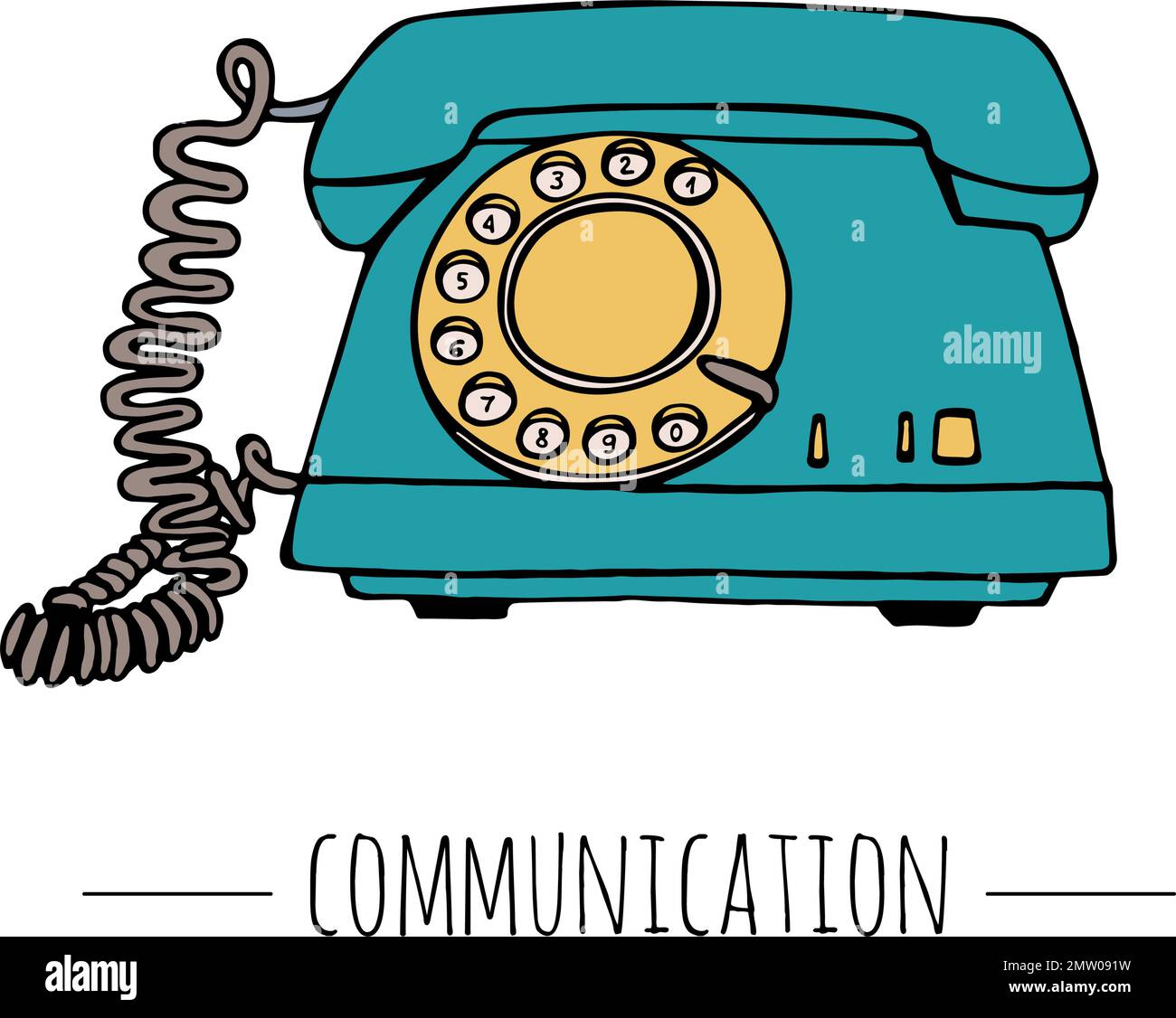 Vector vintage telephone. Retro illustration of wired rotary dial