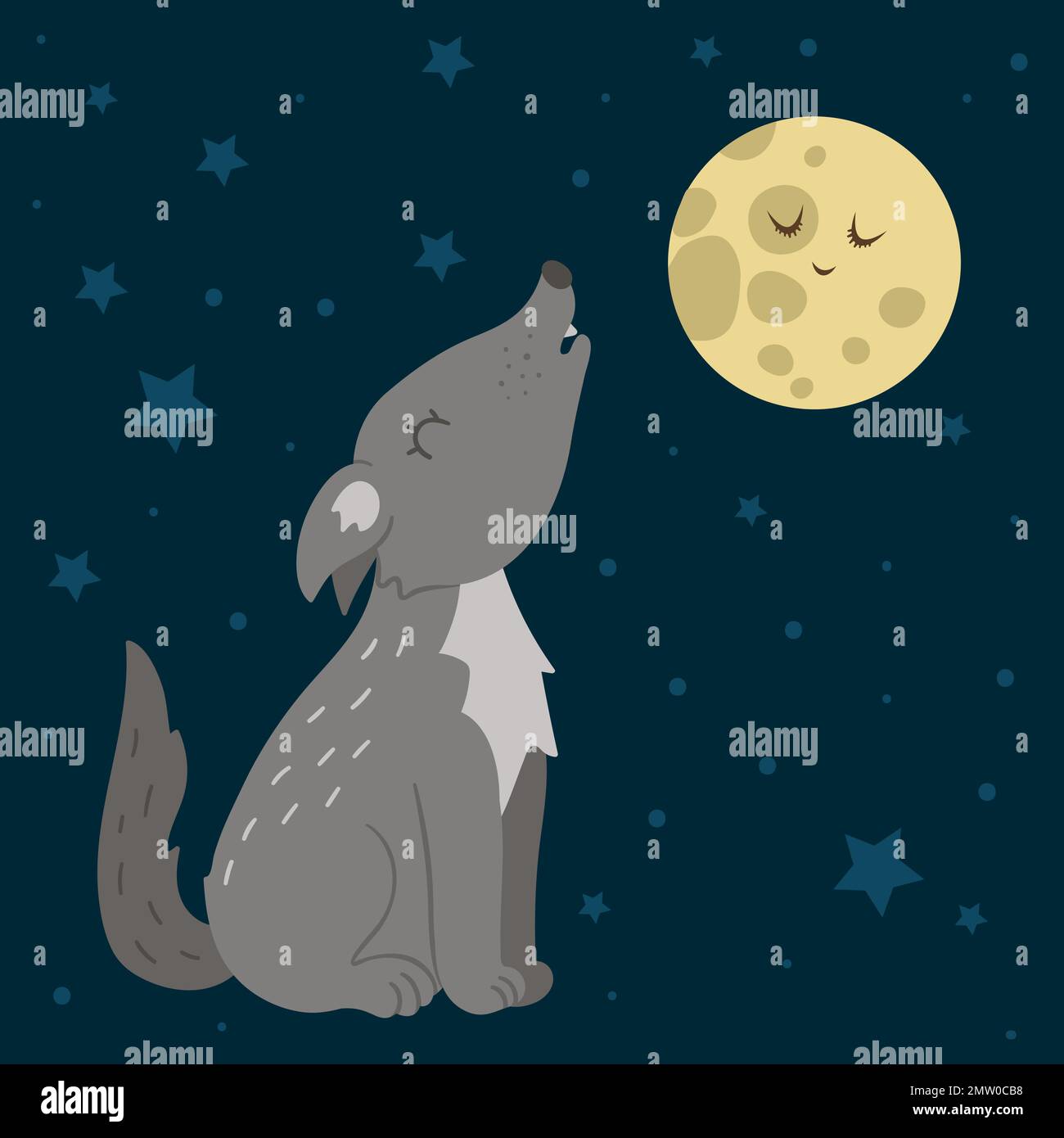 Cute Cartoon Wolf Howling