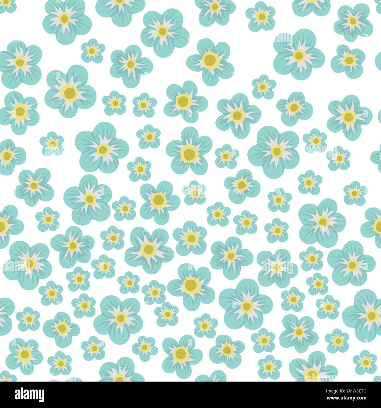 Vector blue floral seamless texture on white background. Hand drawn ...