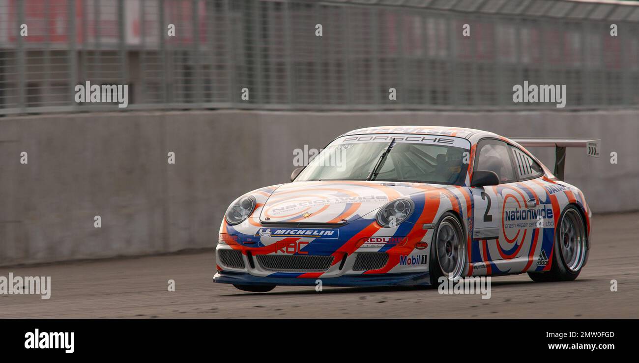 Tim Harvey out on track at Silverstone during 2008 Porsche Carrera cup of Great Britain press day. Stock Photo