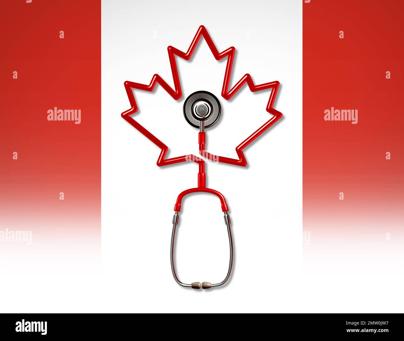 Canadian health care program and the Canada medical care or universal health-care system and government medicine symbol with a doctor stethoscope Stock Photo