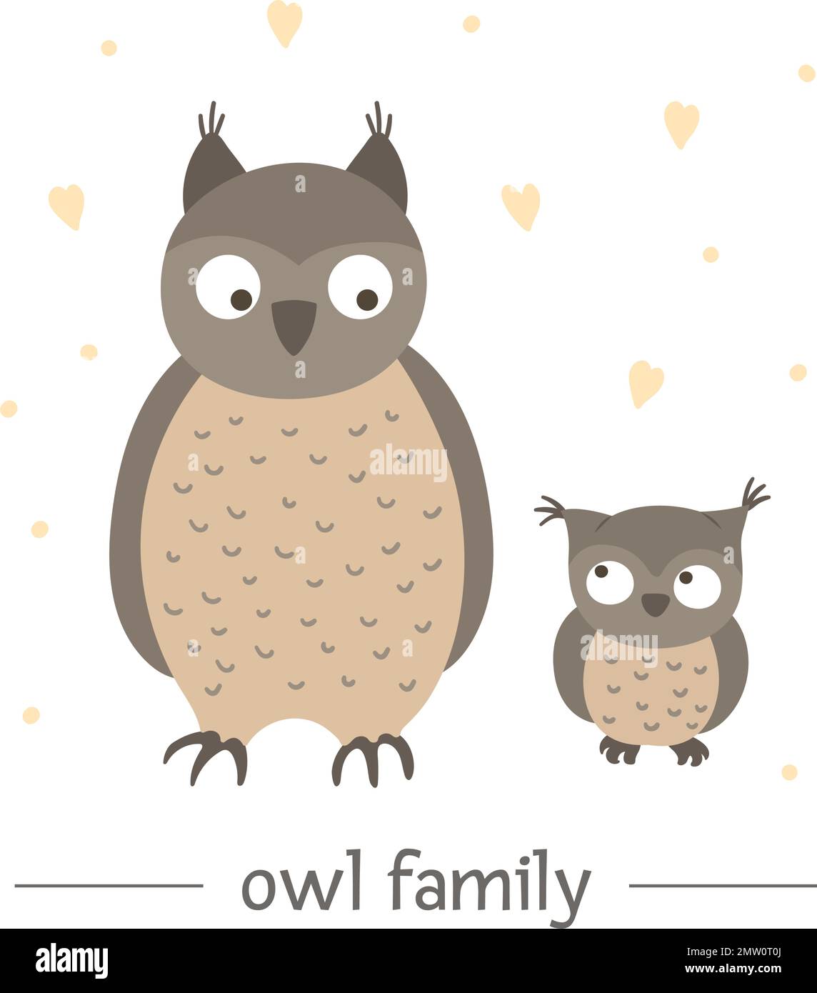 Vector hand drawn flat baby owl with parent. Funny woodland animal ...