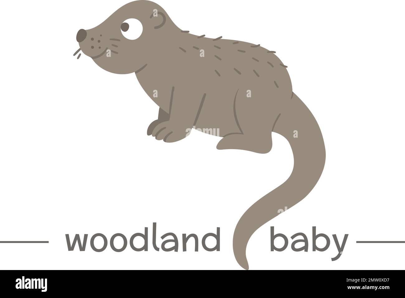 Vector hand drawn flat baby otter. Funny woodland animal icon. Cute