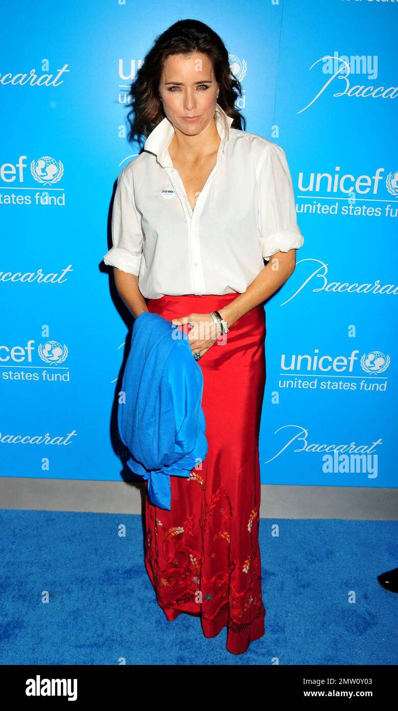 UNICEF Ambassador Tea Leoni poses on the blue carpet at the 7th annual
