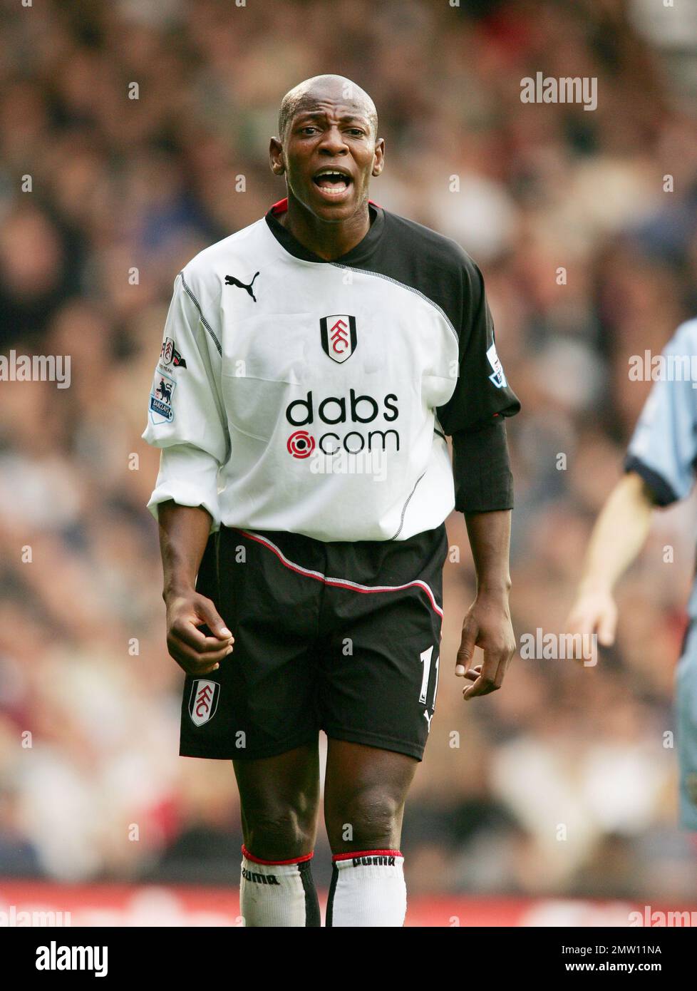 Luis Boa Morte playing for Fulham at Craven Cottage in 2004.                 This image is bound by Dataco restrictions on how it can be used. EDITORIAL USE ONLY No use with unauthorised audio, video, data, fixture lists, club/league logos or “live” services. Online in-match use limited to 120 images, no video emulation. No use in betting, games or single club/league/player publications Stock Photo