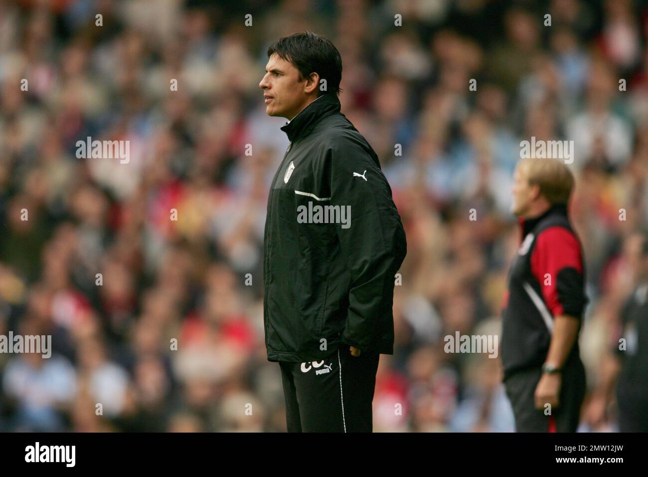 Chris Coleman Fulham manager on the sidelines at Craven cottage in 19th September 2004 against Southampton..This image is bound by Dataco restrictions on how it can be used. EDITORIAL USE ONLY No use with unauthorised audio, video, data, fixture lists, club/league logos or “live” services. Online in-match use limited to 120 images, no video emulation. No use in betting, games or single club Stock Photo
