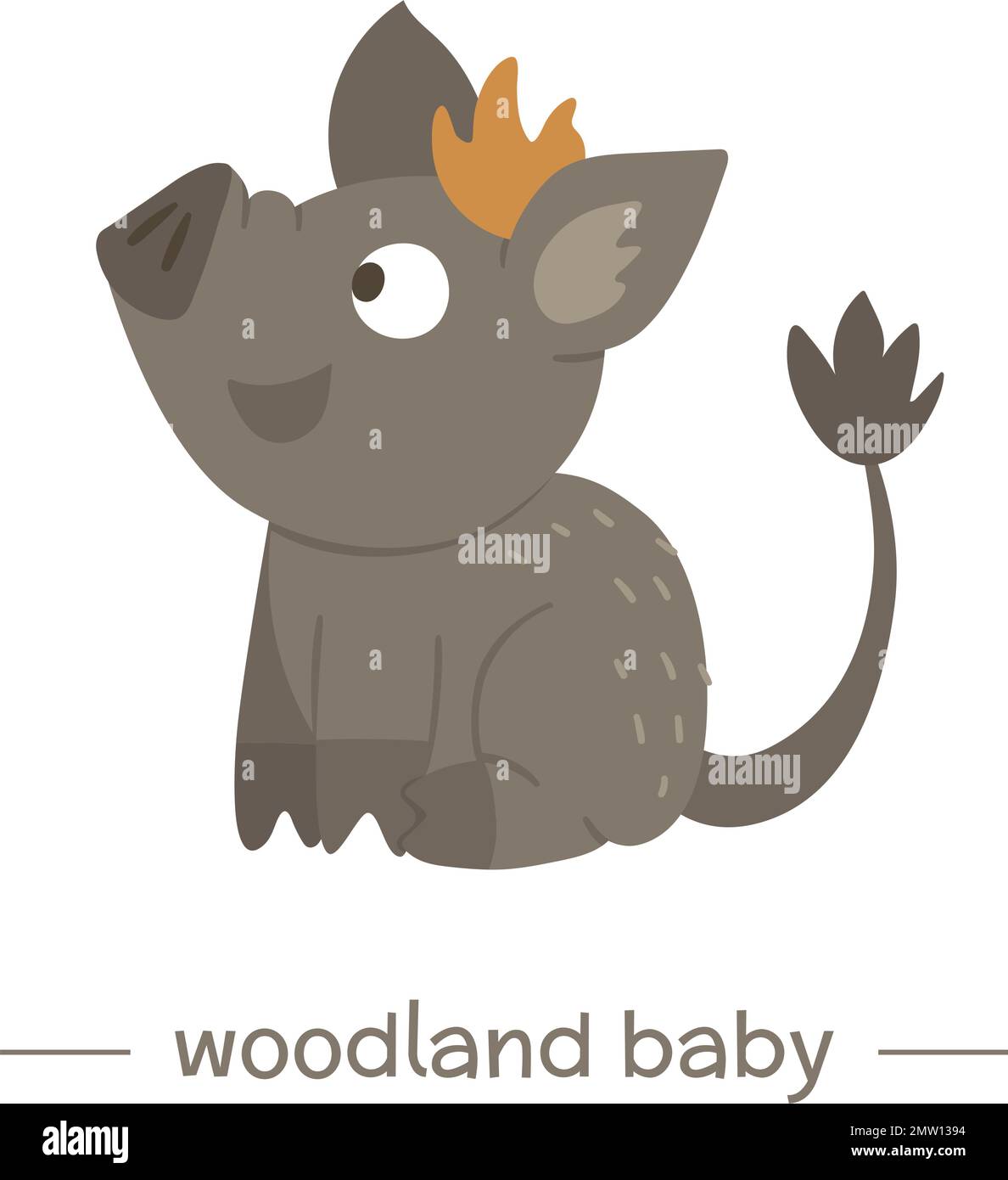 Vector hand drawn flat baby wild boar. Funny woodland animal icon. Cute forest animalistic illustration for children’s design, print, stationery Stock Vector