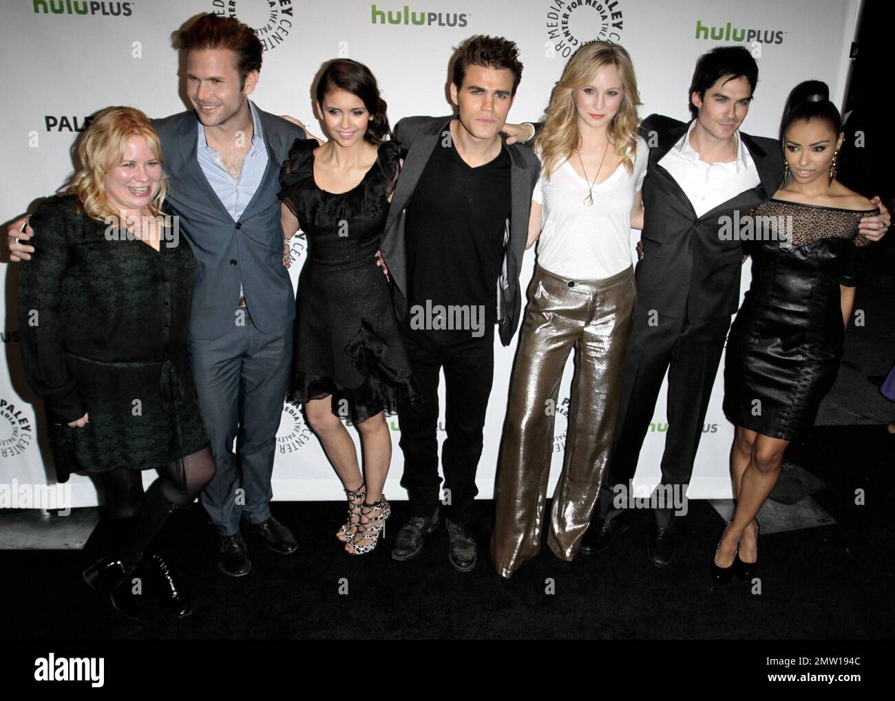 (L-R) Julie Plec, Matt Davis, Nina Dobrev, Paul Wesley, Candice Accola