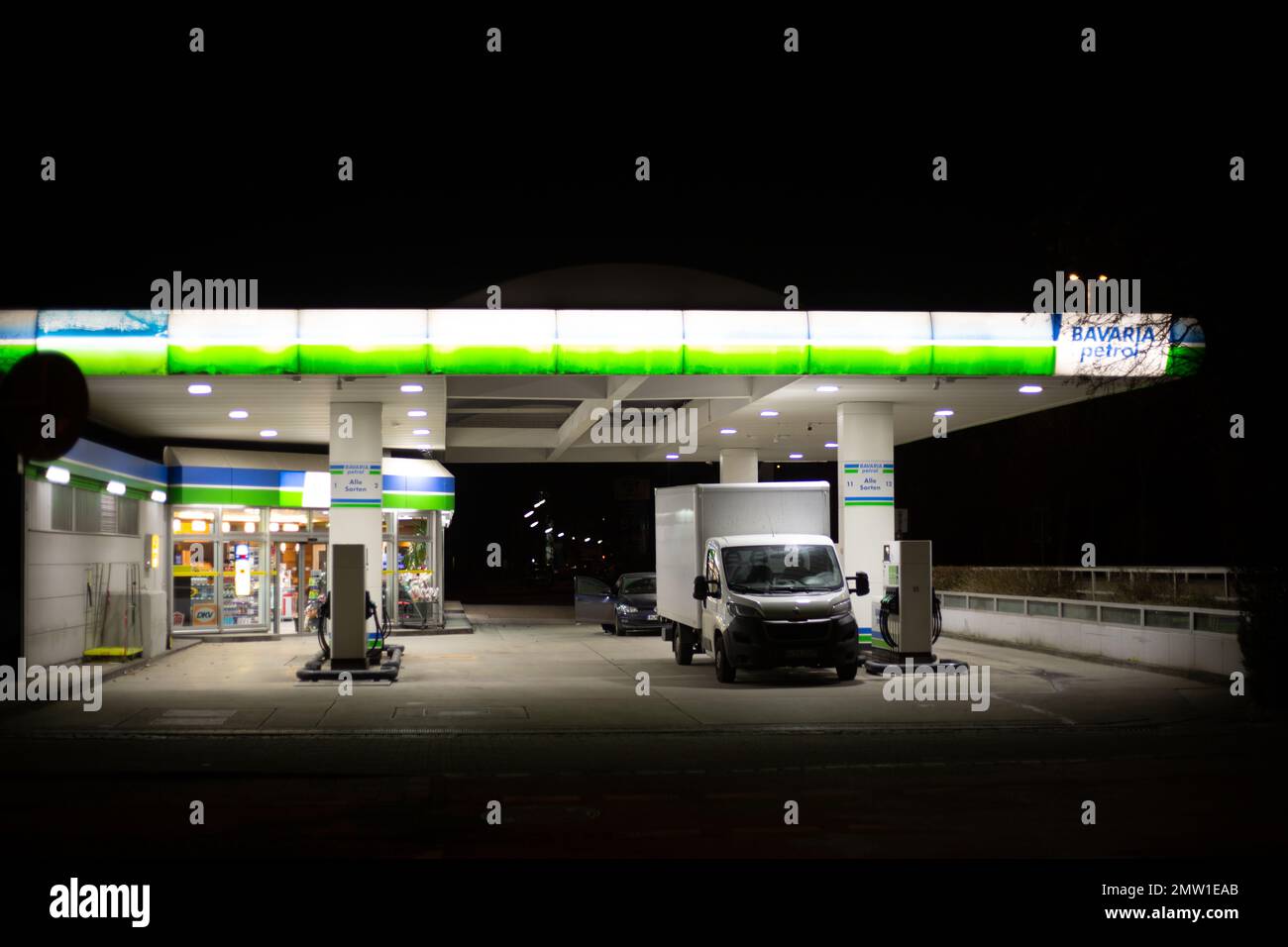 Bavaria Petrol Gas station at night on February 1st, 2023 in Munich