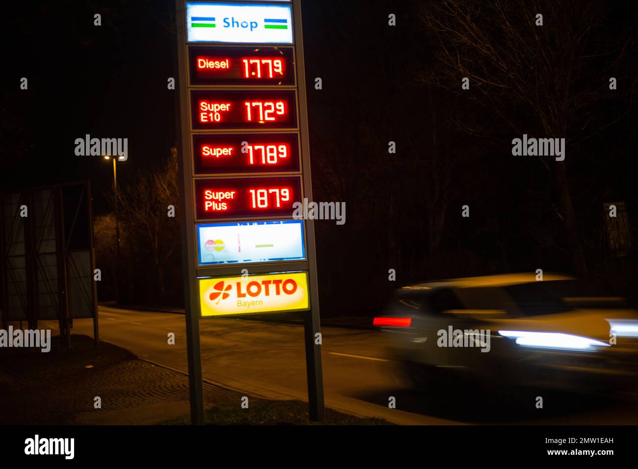 Bavaria Petrol Gas station at night on February 1st, 2023 in Munich