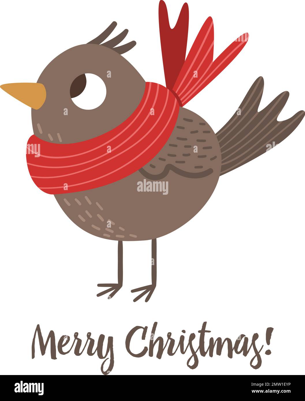 Vector bird in red scarf isolated on white background. Cute funny ...