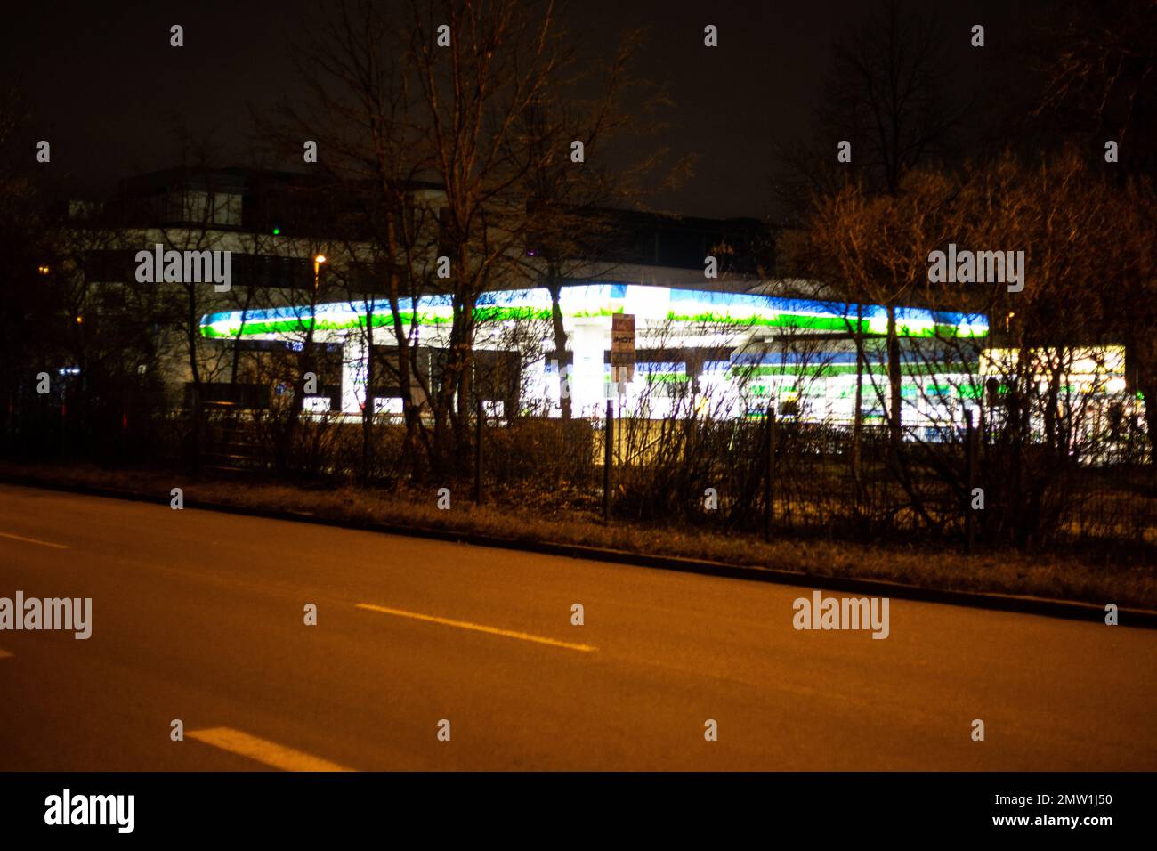 Munich, Germany. 01st Feb, 2023. Bavaria Petrol Gas station at night on