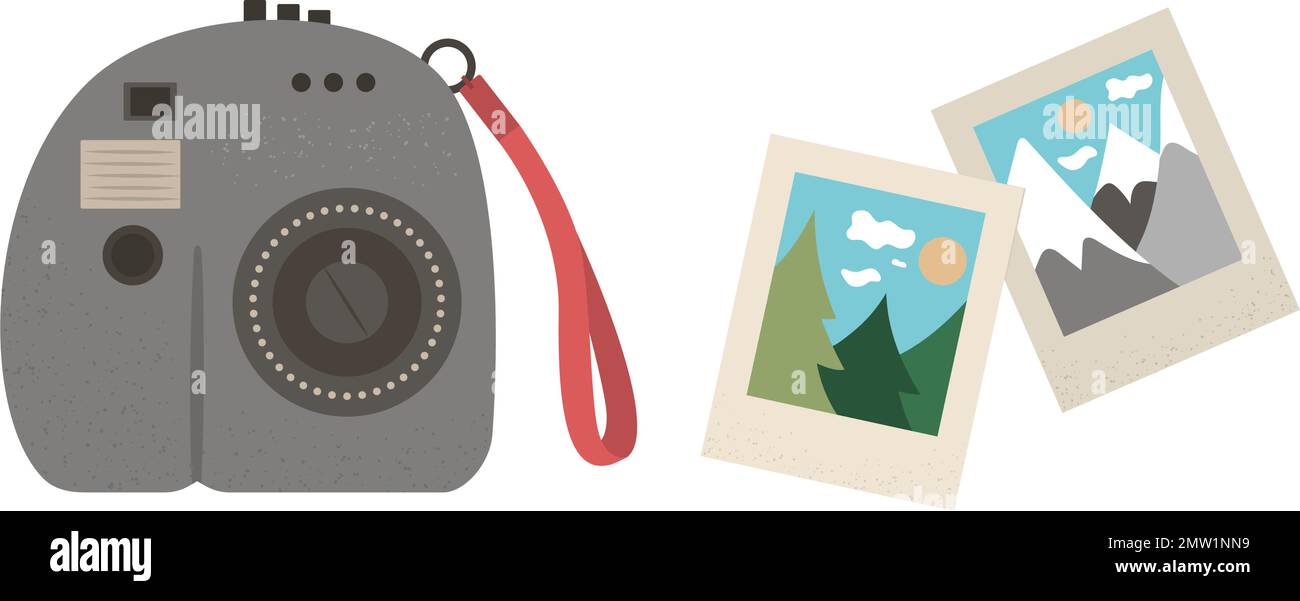 Vector flat illustration of a modern instant camera with photos. Trendy ...