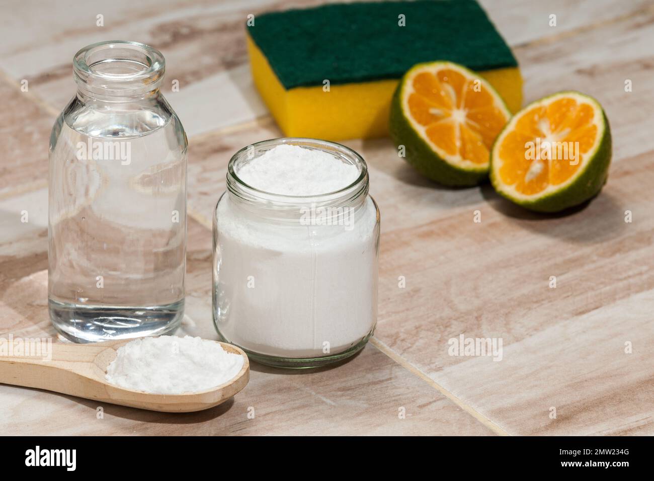 Baking soda sodium bicarbonate, vinegar, and lemon; Cleaning agent
