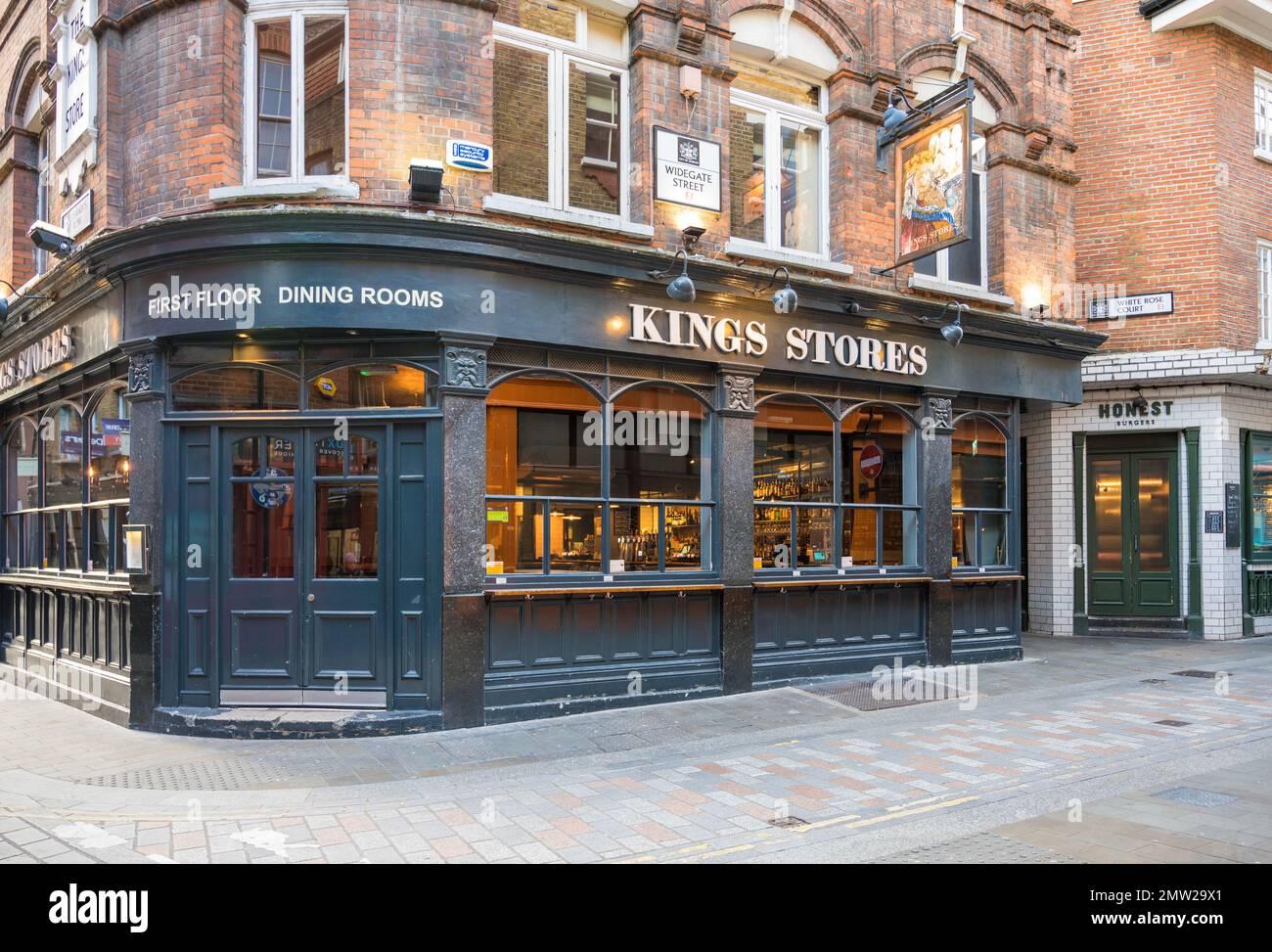 Exterior of the Kings Stores, a traditional pub on the corner of Widegate Street and Sandy's Row
