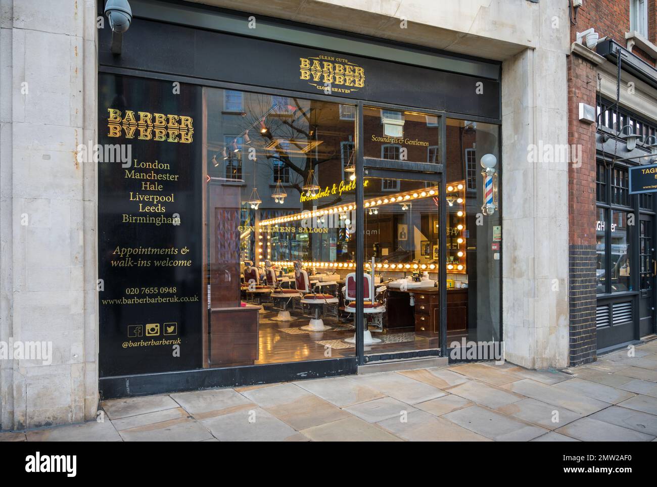 Exterior of Barber Barber, a mens barber shop in Spitalfields market