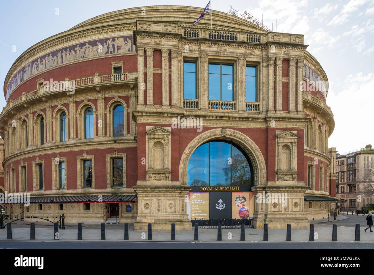 Exterior facade of the Royal Albert Hall concert hall on Kensington Gore, South Kensington, London, England, UK Stock Photo