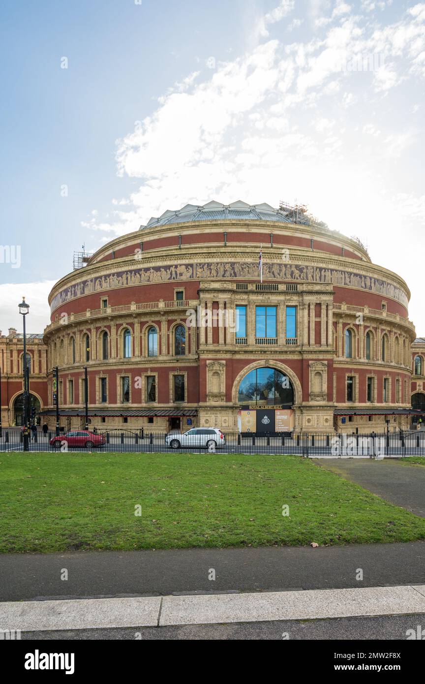 Exterior facade of the Royal Albert Hall concert hall on Kensington Gore, South Kensington, London, England, UK Stock Photo