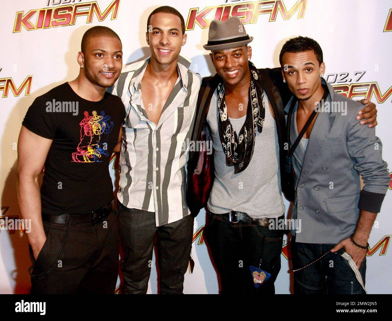 Brit boyband JLS (Jack the Lad Swing) Aston Merrygold, Marvin Humes, Jonathan 'JB' Gill and Oritse Williams walk the red carpet at the KIIS FM Wango Tango 2010 Music Festival at the Staples Center. Los Angeles, CA. 05/15/10. Stock Photo