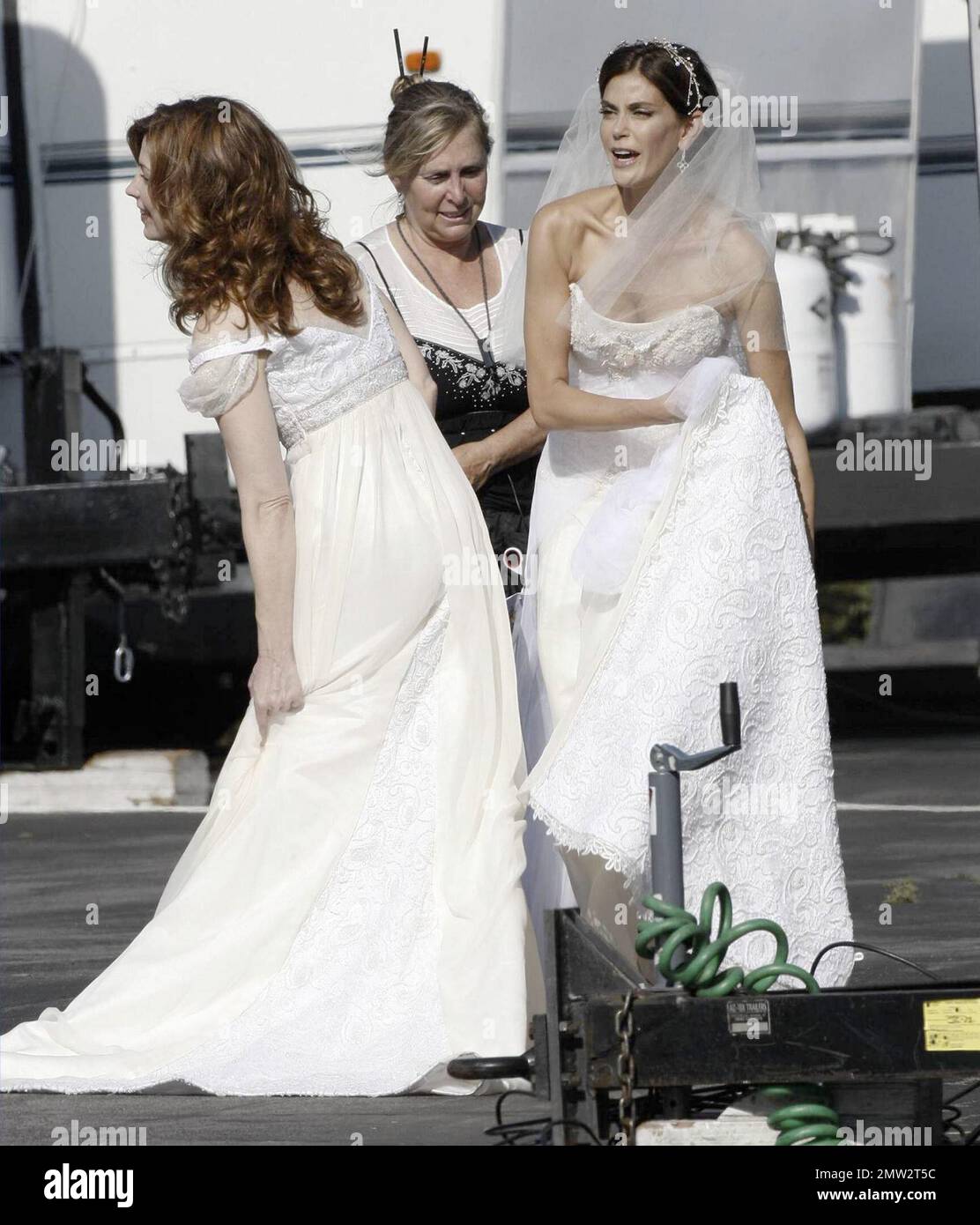 Teri Hatcher dons a wedding gown to film a scene for Desperate