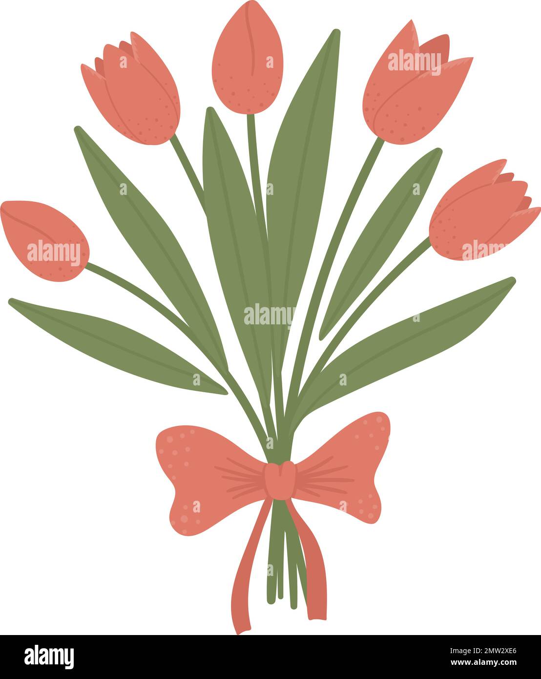 Vector illustration of tulips bouquet with bow isolated on white ...