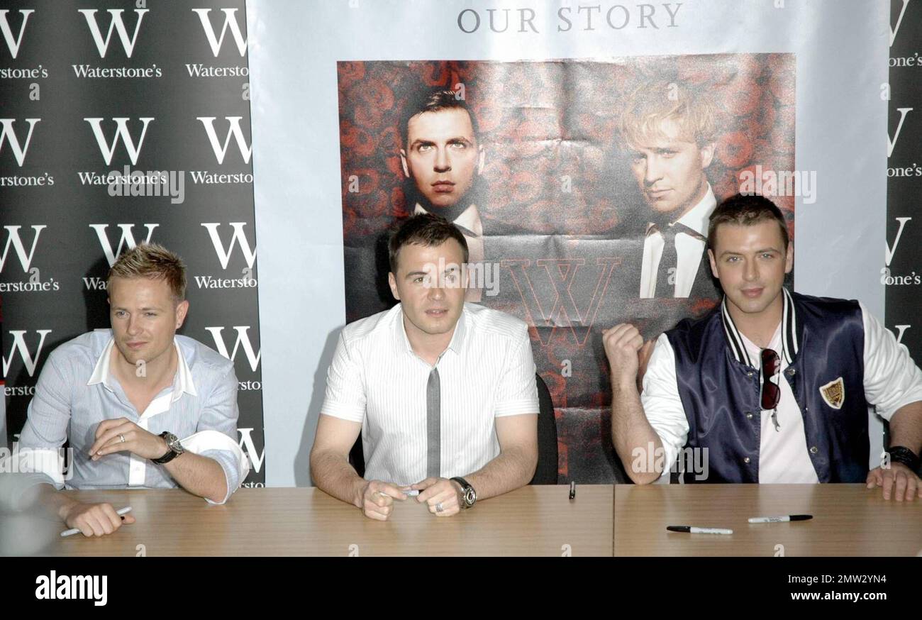 Westlife signs copies of their new book, 'Our Story' at Waterstone's Piccadilly in London, UK. 6/16/08. Stock Photo