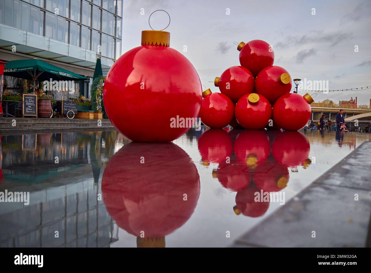 Red Christmas balls in Battersea Powerstation Stock Photo Alamy