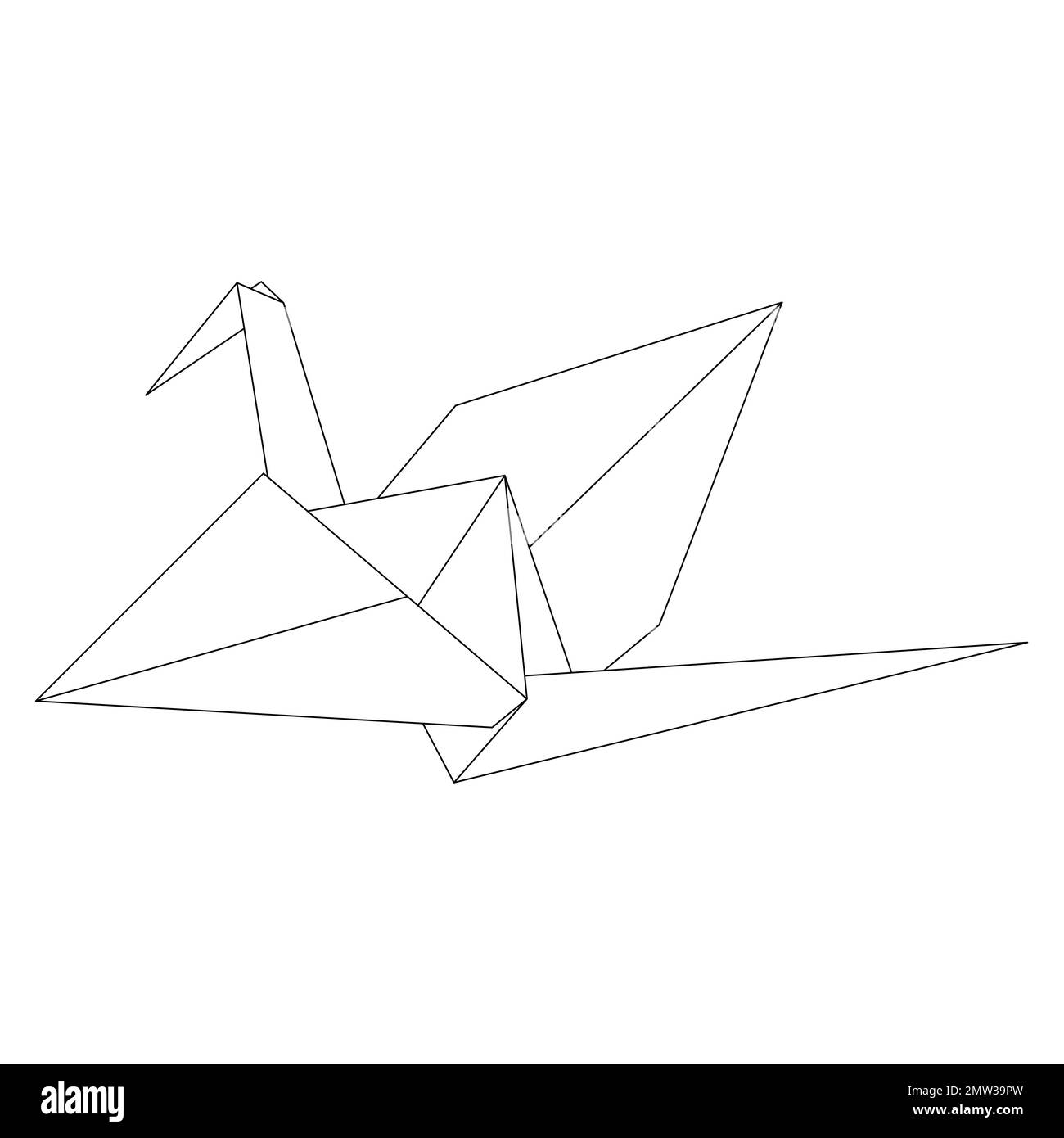 Origami crane vector outline illustration icon isolated on white