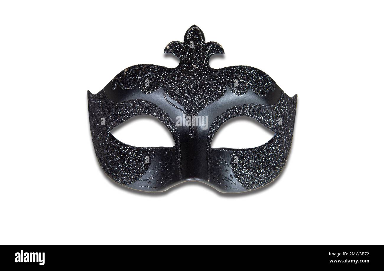 Black carnival masquerade mask isolated on white background. Venetian mask. Stock Photo
