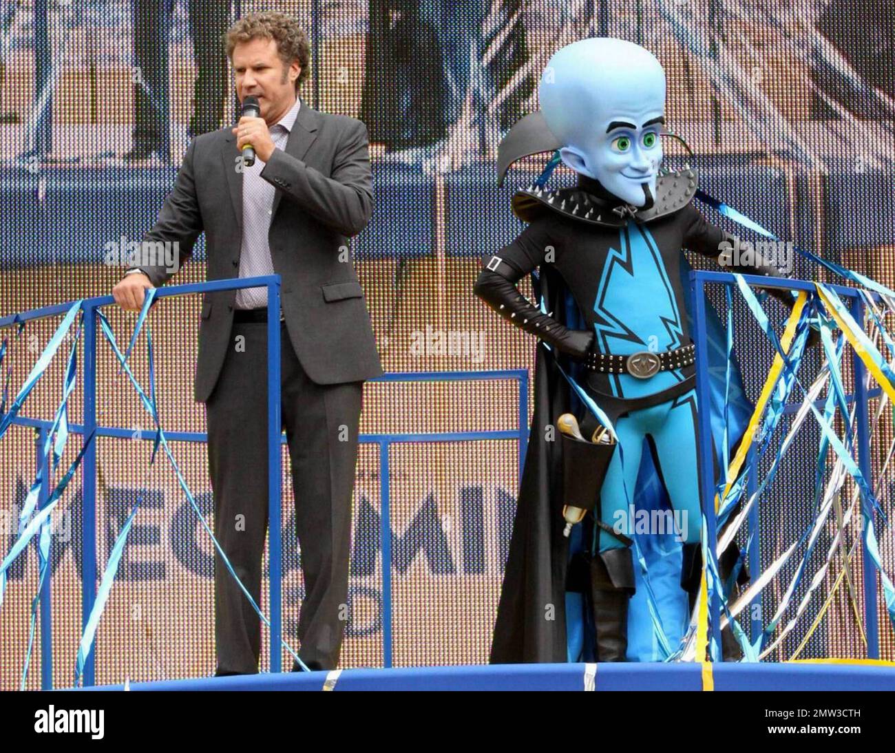 Comedic actor, writer and producer Will Ferrell raises the promotional ante as he and and more than 1500 costumed fans dressed as a comic, television and film superhero characters flooded Nokia Plaza L.A. Live in downtown LA during a rally organized and hosted by DreamWorks Animation.  The event aimed to break the Guinness World Records title for Largest Gathering of Superheroes in celebration of the release of Ferrell and DreamWorks' new animation 'Megamind' co-starring Brad Pitt and Tina Fey.  A minimum of 1501 superheroes were needed in order to break the record which DreamWorks Animation d Stock Photo