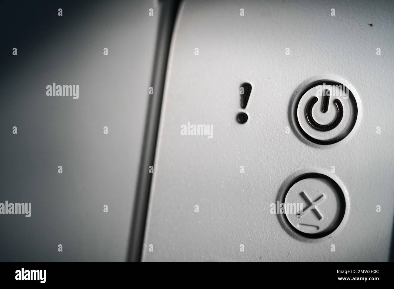 Printer power button with isolated focus. Hardware Stock Photo Alamy