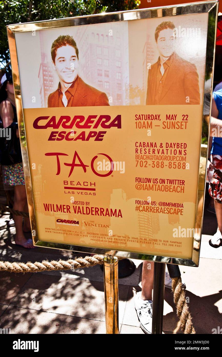 Wilmer Valderrama of 'That '70s Show' fame arrives at TAO Beach at the Venetian Resort Hotel and Casino to host a pool party. Valderrama, 30, who was once romantically linked to troubled actress Lindsay Lohan, is currently filming 'Larry Crowne' co-starring Tom Hanks and Julia Roberts. Las Vegas, NV. 05/22/10.   . Stock Photo
