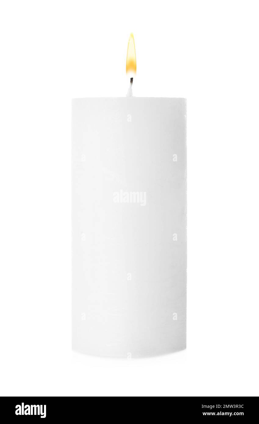 Large candle with wick isolated on white Stock Photo - Alamy
