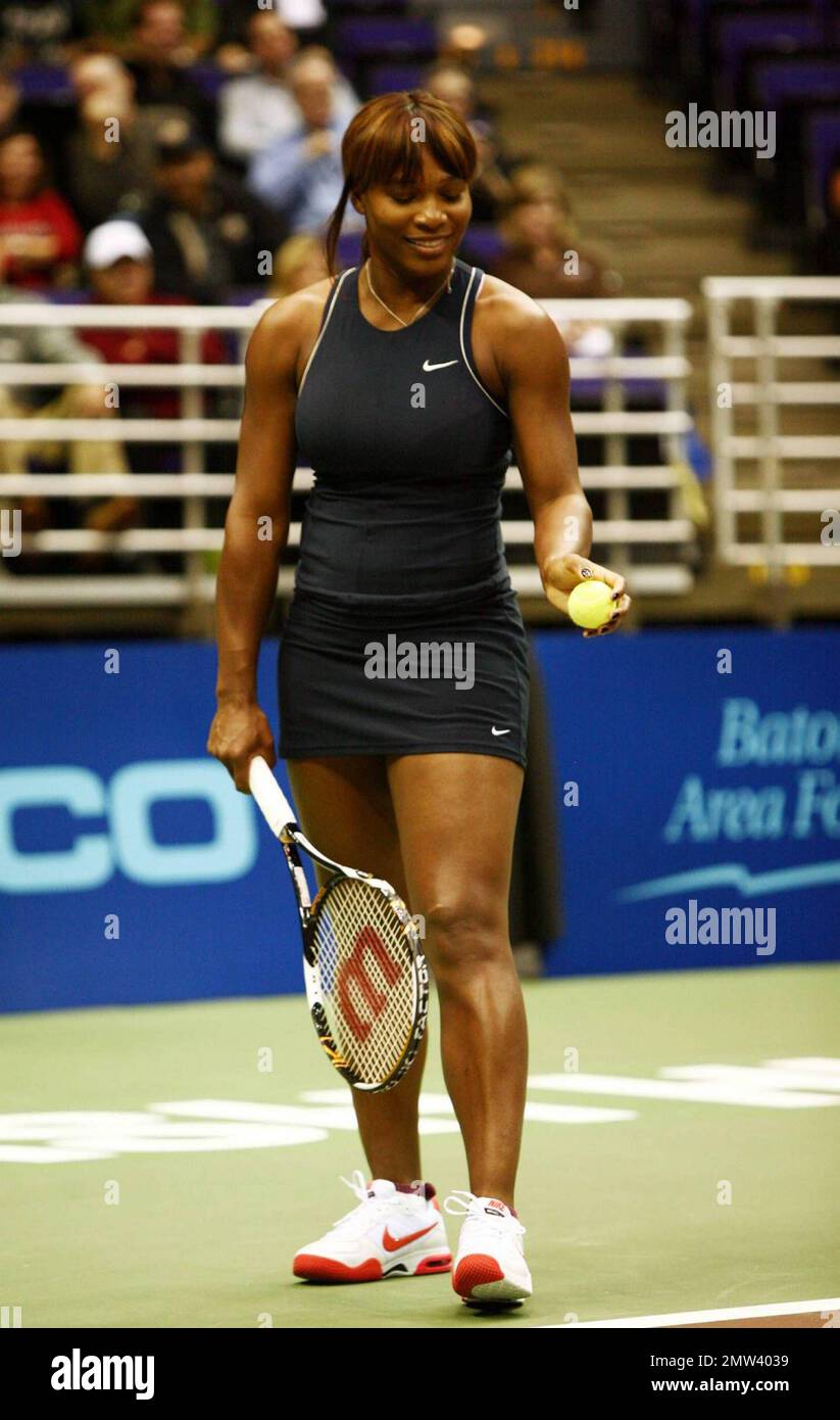 Serena Williams competes on the court at the Advanta World TeamTennis (WTT)  Smash Hits charity tennis event with Anna Kournikova. The annual tennis  event was held at the Peter Maravich Assembly Center
