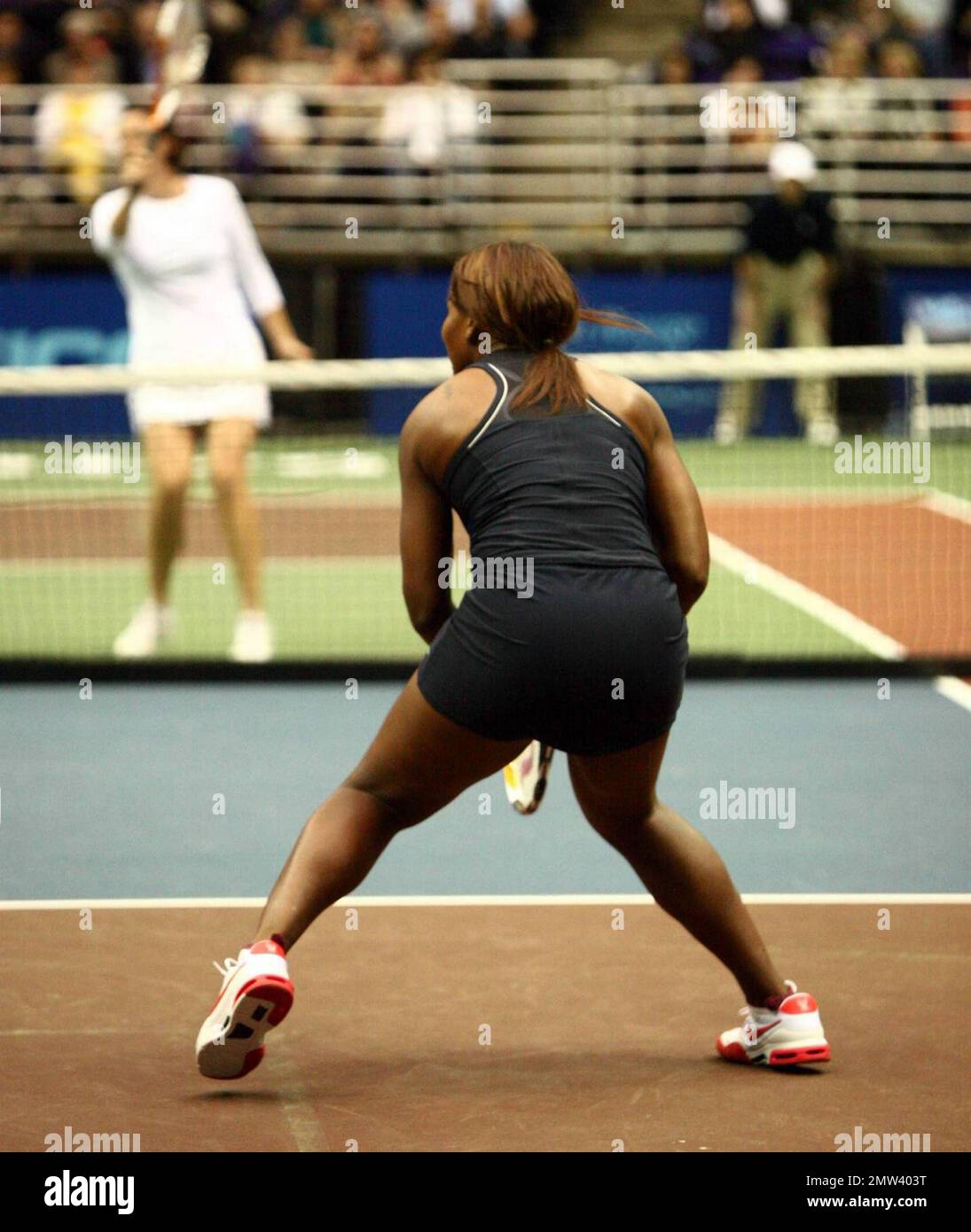Serena Williams competes on the court at the Advanta World TeamTennis (WTT)  Smash Hits charity tennis event with Anna Kournikova. The annual tennis  event was held at the Peter Maravich Assembly Center