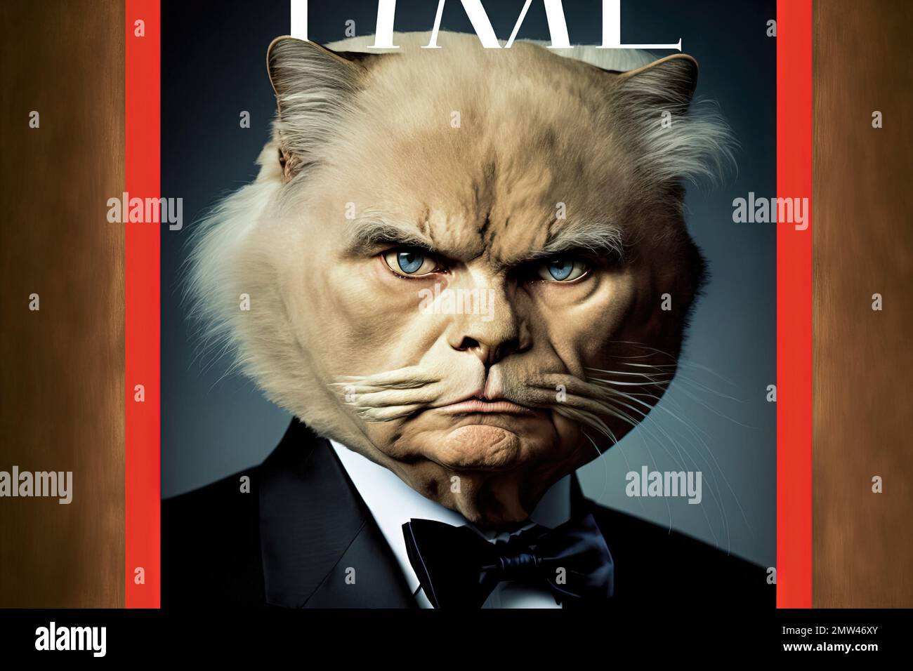 A cat man of the year front cover of a very popular magazine illustration generative ai Stock Photo