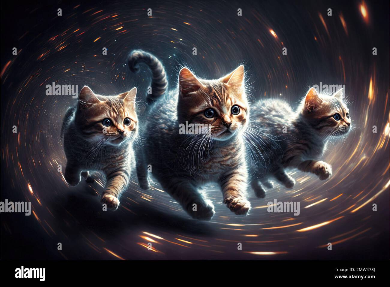 The cats going to hypespace at light speed illustration generative ai Stock Photo