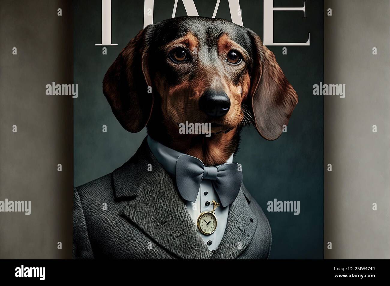 A Dachshund dog of the year front cover of a very popular magazine illustration generative ai Stock Photo