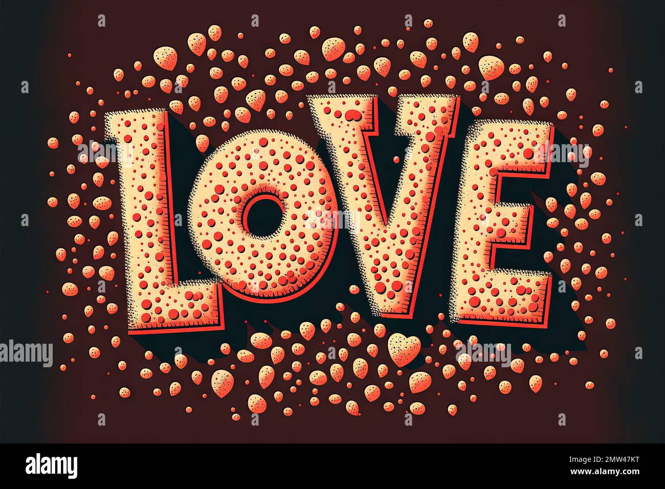 A retro style Love word made of red hearts heart Valentine day concept illustration generative ai Stock Photo