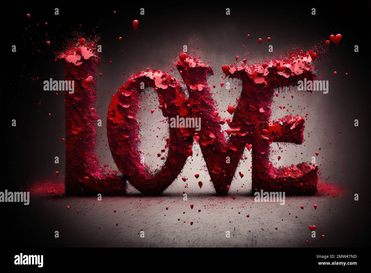A Love word made of red hearts heart Valentine day concept illustration generative ai Stock Photo