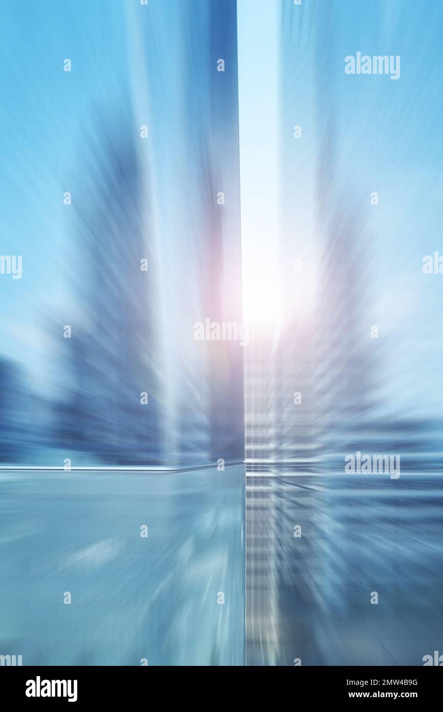 Motion blurred office building facade, abstract background. Stock Photo