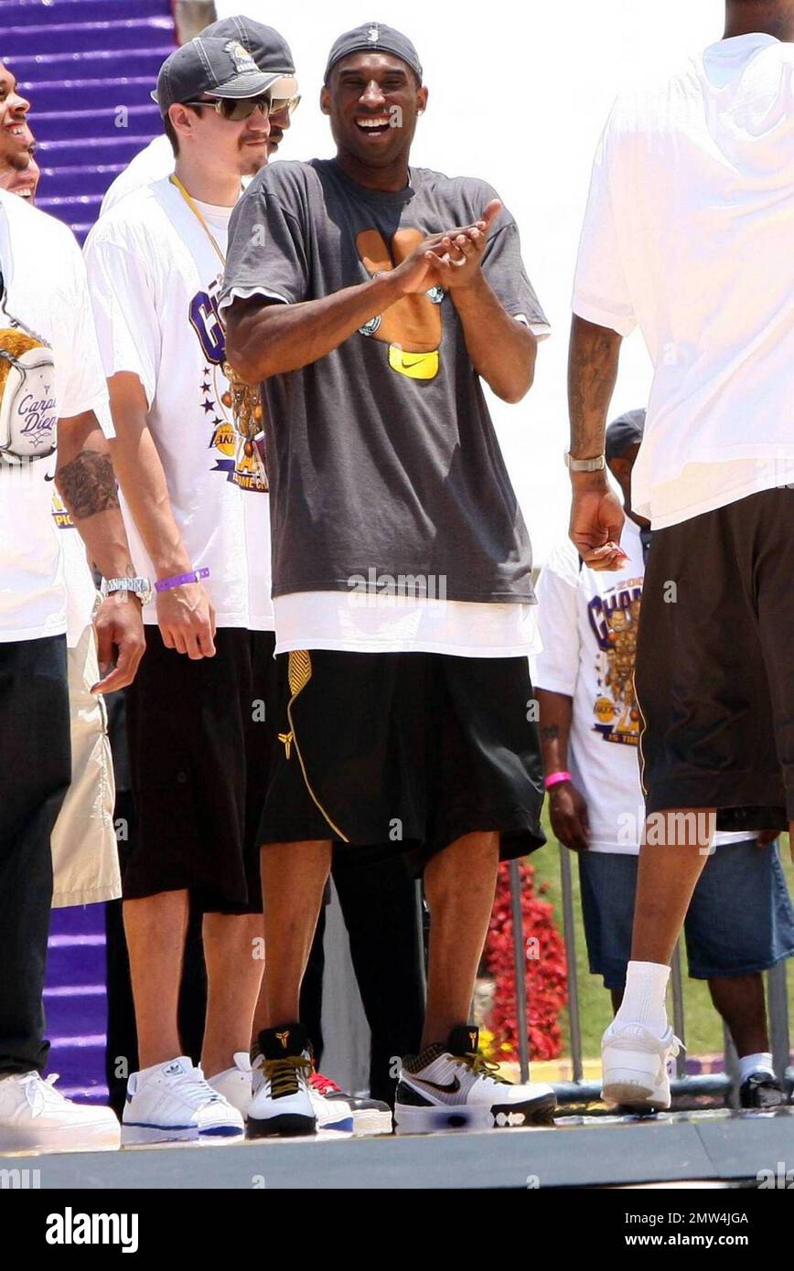The Los Angeles Lakers celebrate their NBA Championship with a parade across downtown Los Angeles and ending at the Los Angeles Memorial Coliseum in front of 95,000 fans. Los Angeles, CA. 06/17/2009. Stock Photo