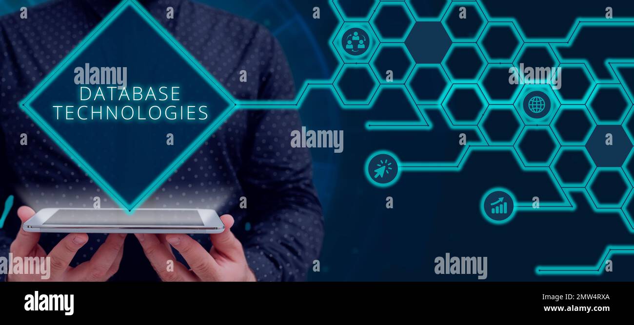 Sign displaying Database Technologies. Business overview uses a database application that provides database services Stock Photo