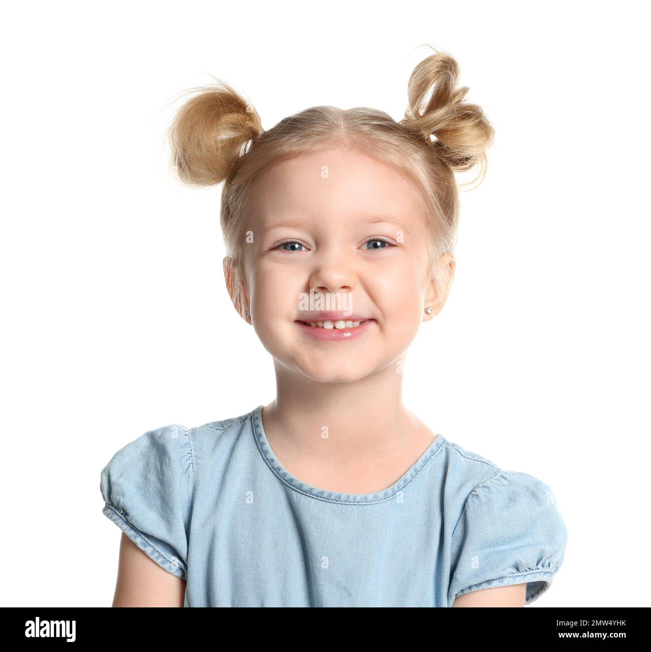 Portrait of cute little girl on white background Stock Photo - Alamy