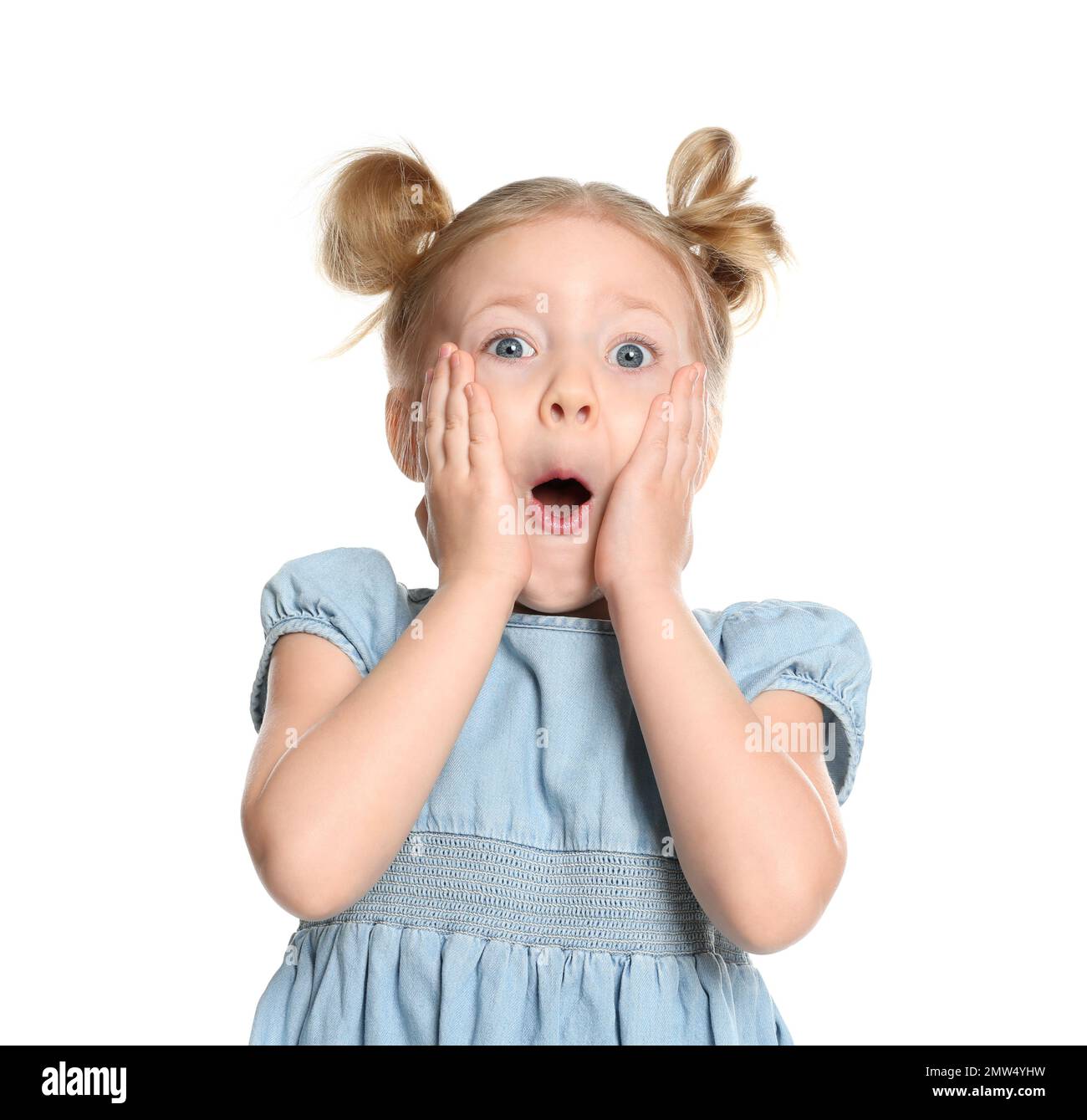 Portrait of cute little girl on white background Stock Photo - Alamy