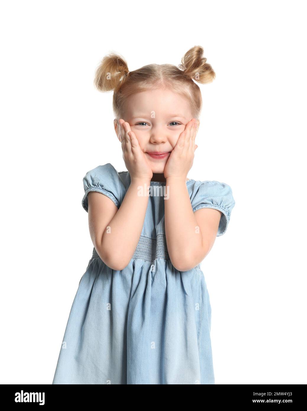 Portrait of cute little girl on white background Stock Photo - Alamy